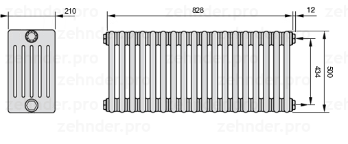 Схема (чертеж) Радиатор Zehnder Charleston 6050/18 №7610 Белый глянцевый RAL 9016
